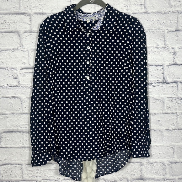 Navy Polka Dot Blouse with Sheer Back Inset - Picture 1 of 10